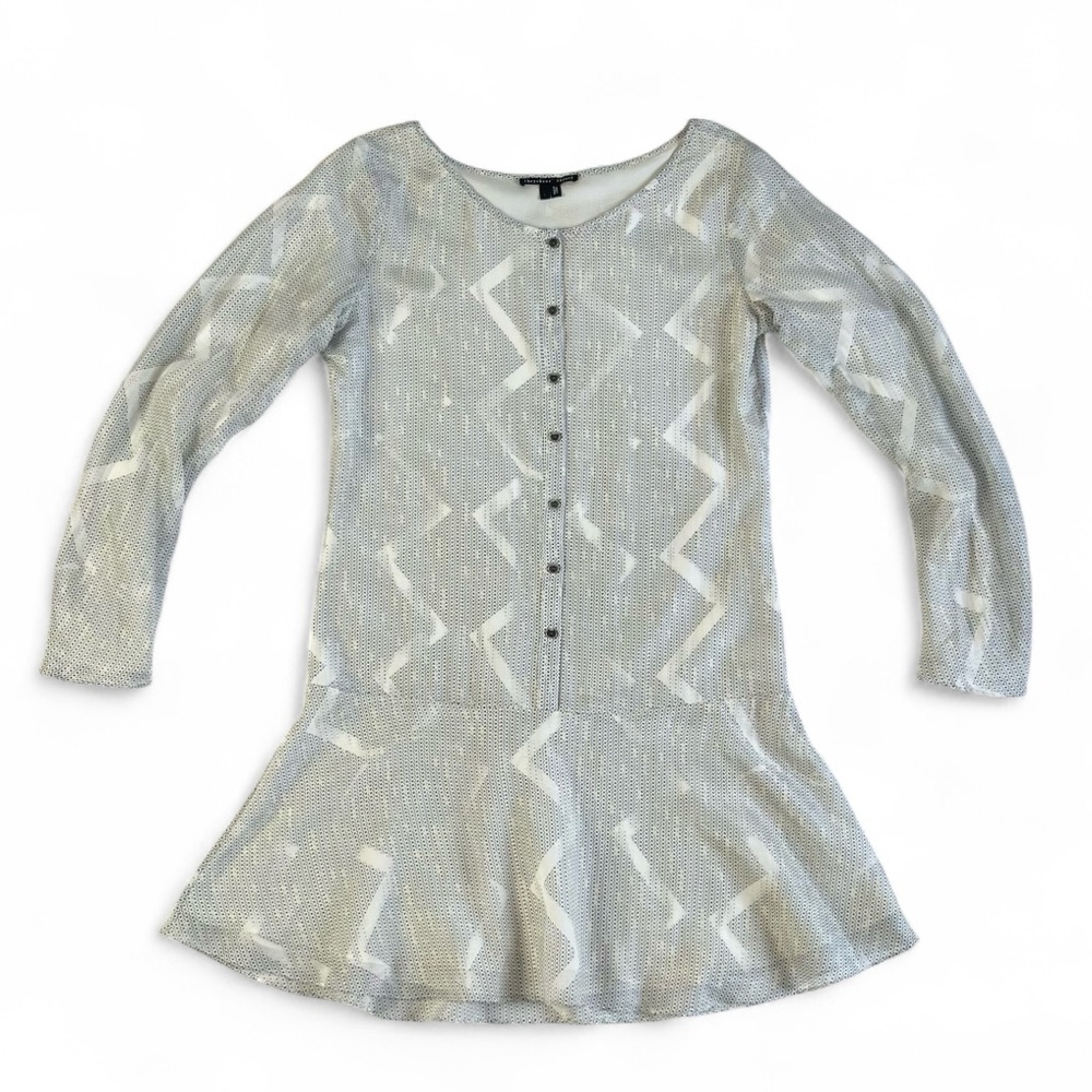 Theyskens’ Theory Silk Long Sleeve Drop Waist Loose Fit Print Mini Dress large